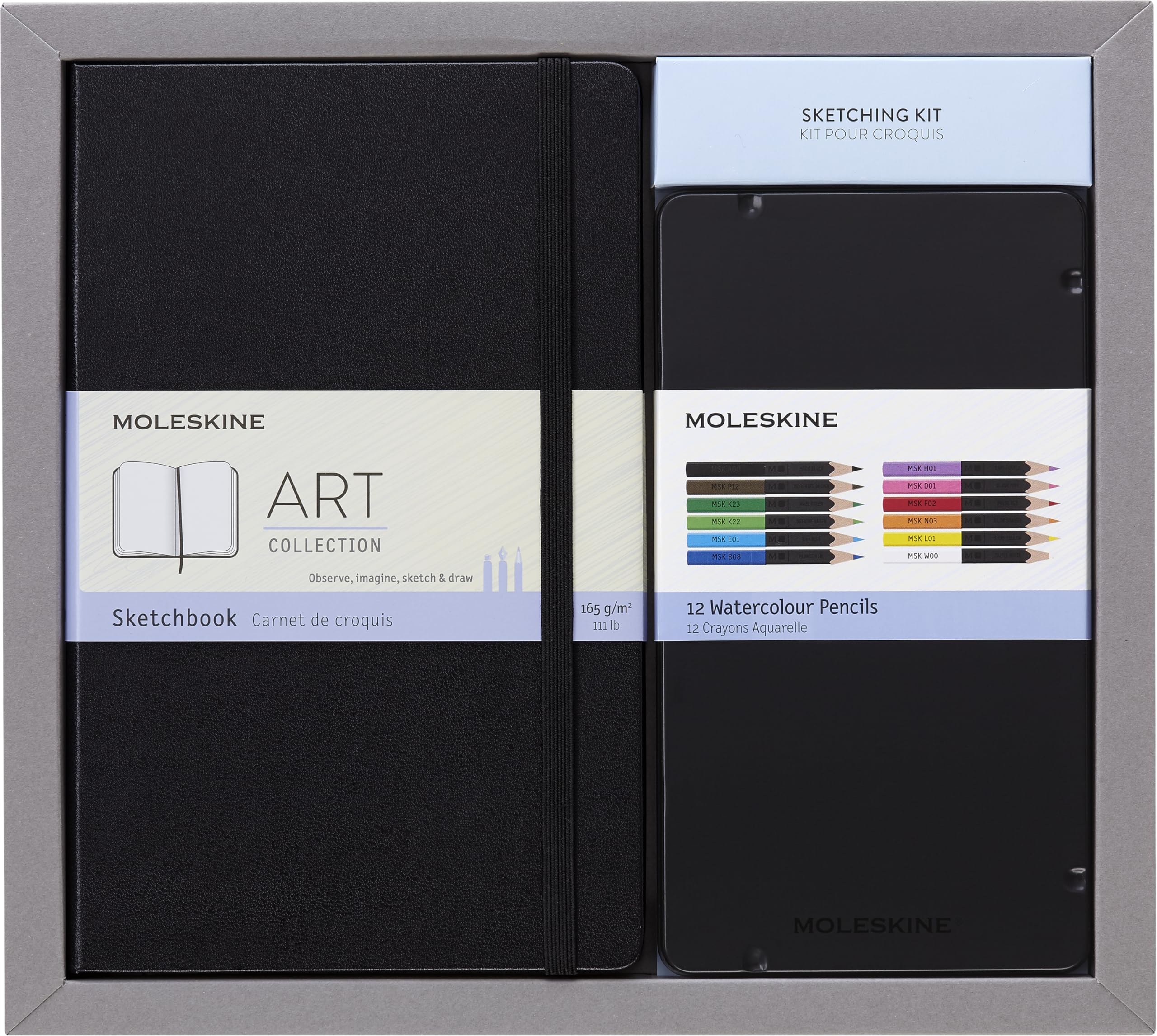 Moleskine Art Drawing Kit, Sketch Album With Blank Pages, Large, 13 x 21 cm, and 12 WaterColourPencils Set