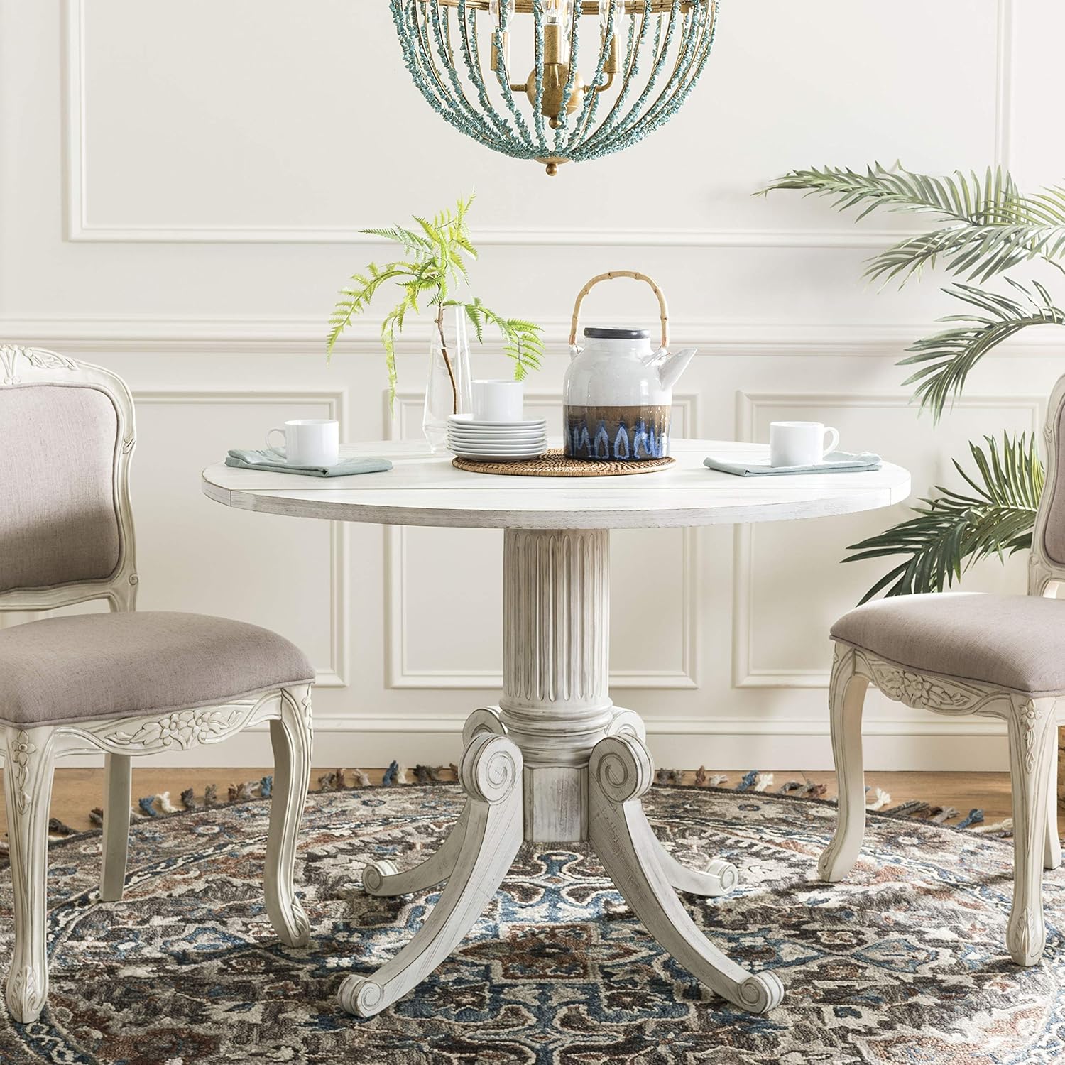 Amazon Com Safavieh Home Forest Traditional Antique White Drop Leaf Dining Table Tables