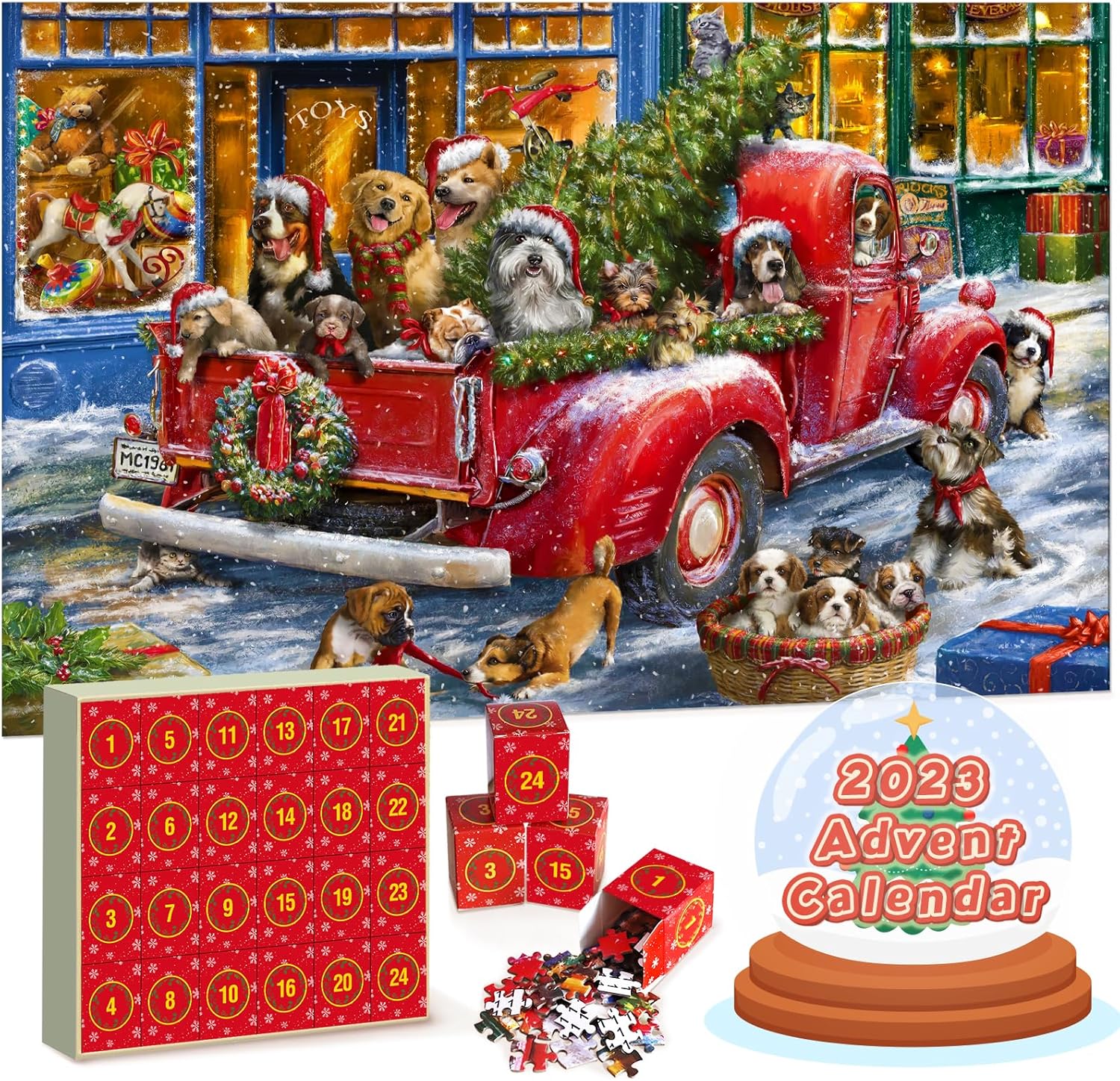 Advent Calendars - Advent Calendar 2023, Christmas Puzzle for Kids and Adults, 24 Days Countdown Calendars for Boys Girls, 1008 Pieces Christmas Puzzle in 24 Boxes, Dog's Christmas(27.56 x 19.68 Inch)