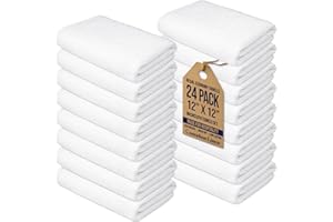 Canadian Linen Regal Economy Washcloth 12x12, 24 Pack Absorbent Cotton Facecloth Lightweight Quick Dry White Terry Cleaning F
