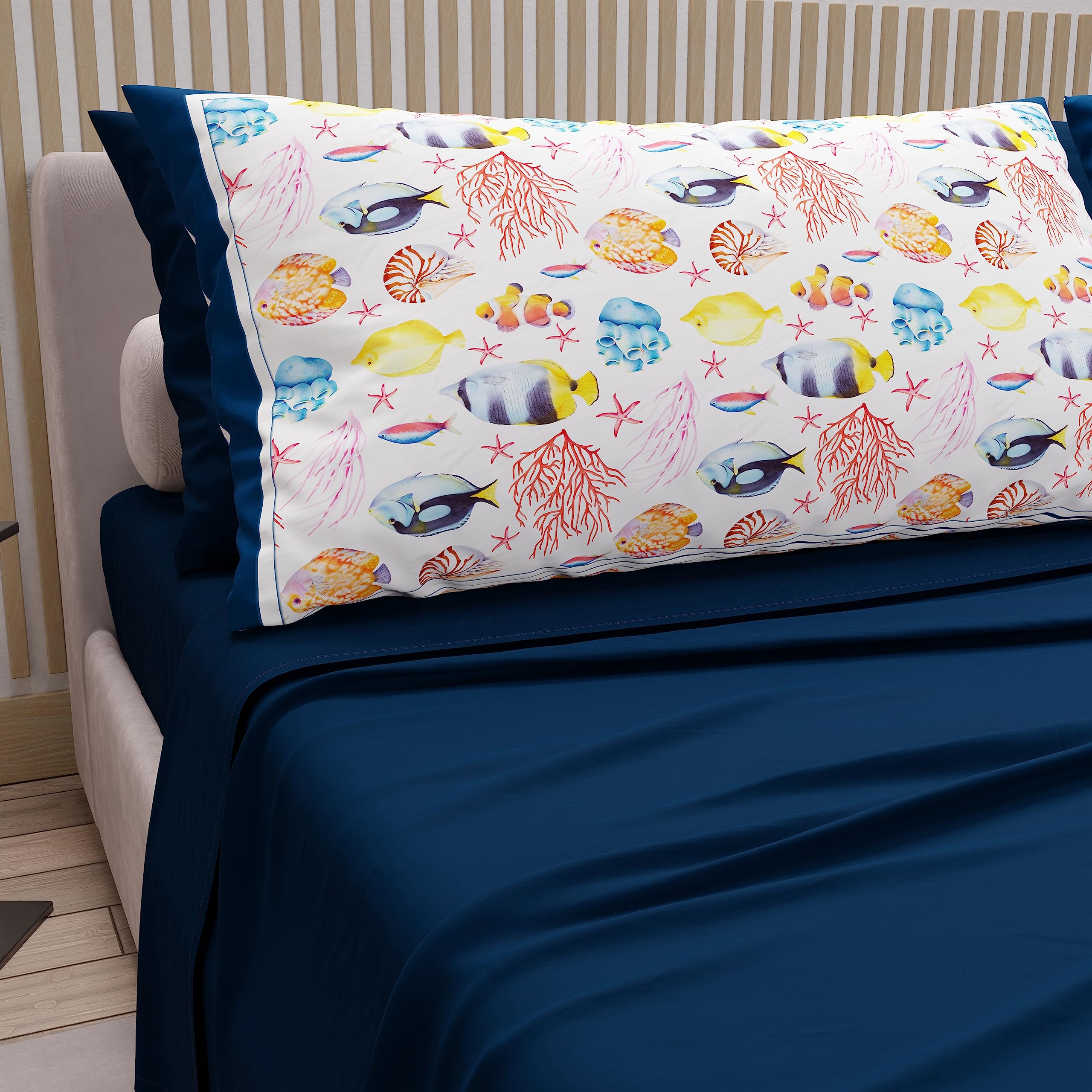 PETTI Artigiani Italiani - Double Bed Linen in Cotton with Pillowcases in Digital Print, for Double Bed, Top and Bottom Sheet Set with Corners, Night Blue, 100% Made in Italy — image 1