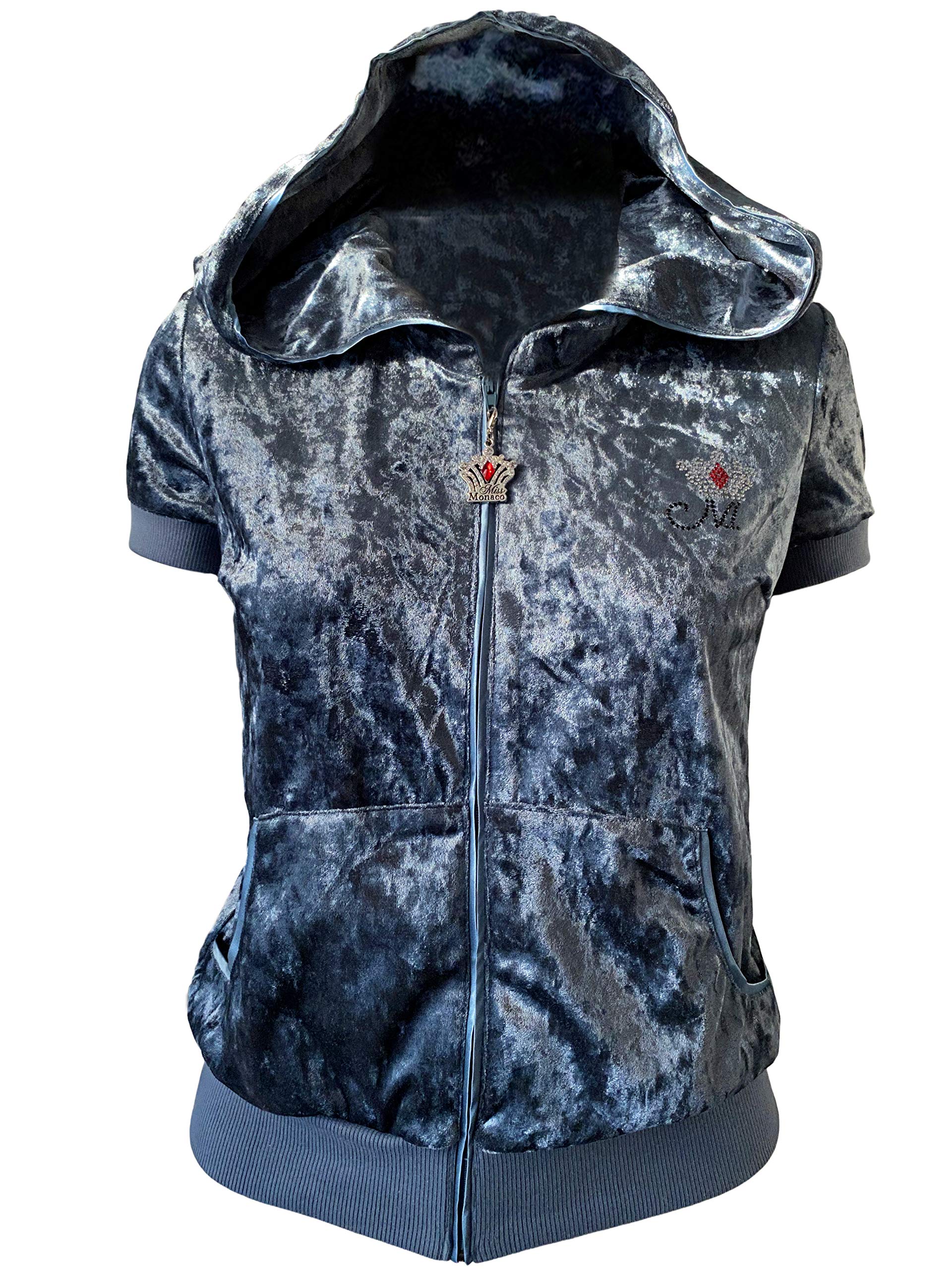 Miss Monaco Jacket Short Sleeve Zipper Casual Outwear Fashion Hooded with Two Side Pockets