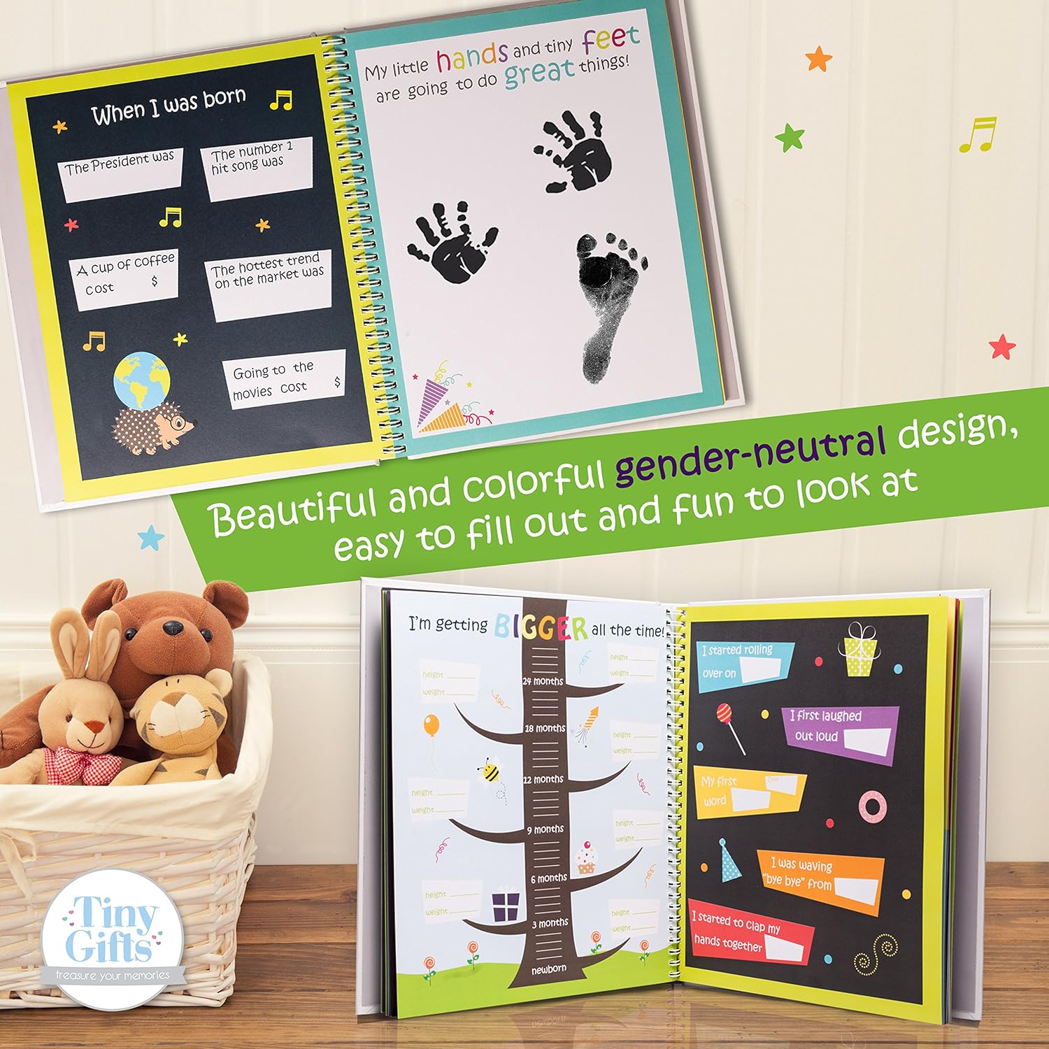 First 5 Years Baby Memory Book + Clean-Touch Ink Pad + Gift Box. Record Your Girl or Boy Photos & Milestones. Keepsake Journal | Scrapbook | Photo Album. Modern Baby Shower Gift for Expecting Parents : Baby