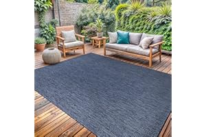 LENA RUG Washable Indoor Outdoor Rug 8x10 Weather Resistant Area Rugs Modern Solid for Porch Deck Balcony Backyard Patio Outside Carpet (8 X 10 Azure Blue)