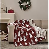 WDCOZY Christmas Throw Blanket Christmas Tree Reversible Super Soft Knitted Couch Bed Sofa Microfiber Chenille Luxurious Home Decor Warm Cozy Comfy Lightweight Holiday Blanket Winter 50x60 Red