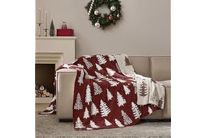 WDCOZY Christmas Throw Blanket Christmas Tree Reversible Super Soft Knitted Couch Bed Sofa Microfiber Chenille Luxurious Home Decor Warm Cozy Comfy Lightweight Holiday Blanket Winter 50x60 Red