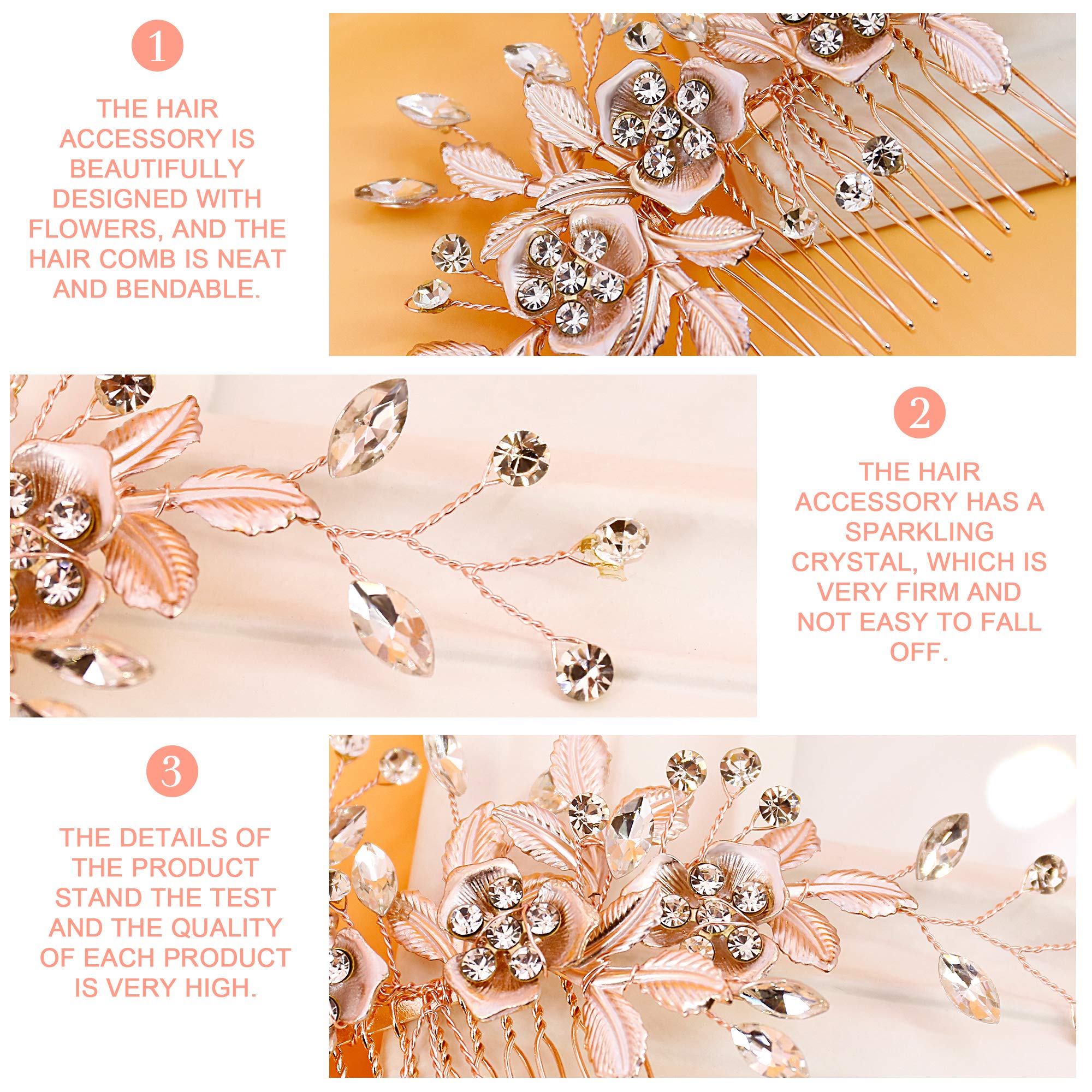 Flower Hair Clip Barrate Birthday Wedding Prom Girl Women Hair Piece Accessory, Leaf Paves, Rose Gold (Rose Gold #2)