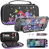 FUNDIARY Carrying Case for Switch 2, Cute Accessories for Switch 2 Console with Mushroom Portable Travel Bag, PC Protective Dockable Covers, Screen Protector, Shoulder Strap and 2 Thumb Caps