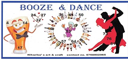BOOZ & DANCE THEMED PRINTED TAMBOLA TICKETS