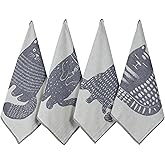 sea me at home Cat Themed Funny Dish Towels for Kitchen Drying, 100% Cotton Kitchen Tea Towel Set of 4, Housewarming Birthday Gift for Cat Lovers (Cats' Moods)