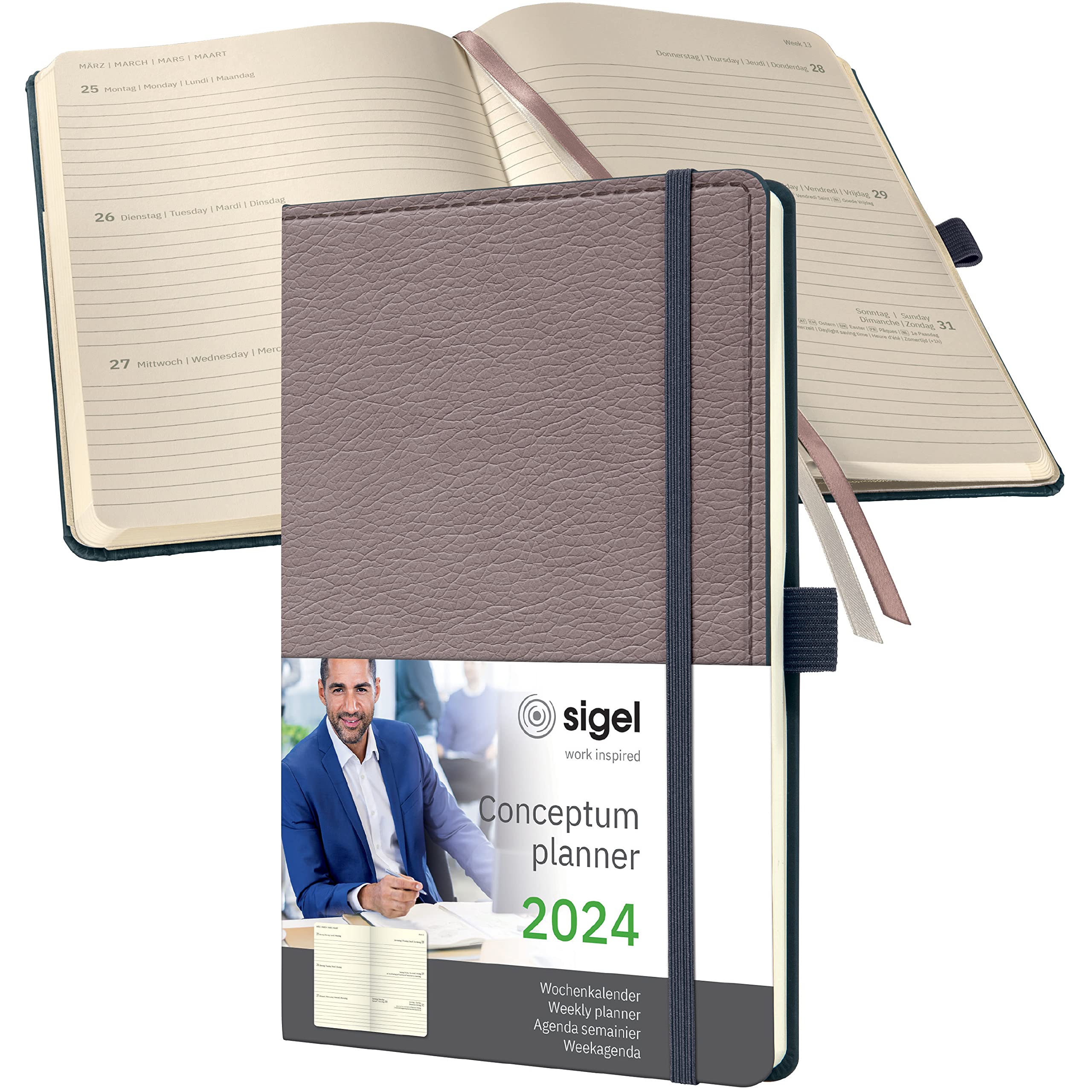 SIGEL C2451 Conceptum Weekly planner 2024, design Casual, 13,5 x 20,3 cm, hardcover, 192 pages, taupe