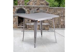 EMMA + OLIVER Commercial Grade 31.5" Square Silver Metal Indoor-Outdoor Table