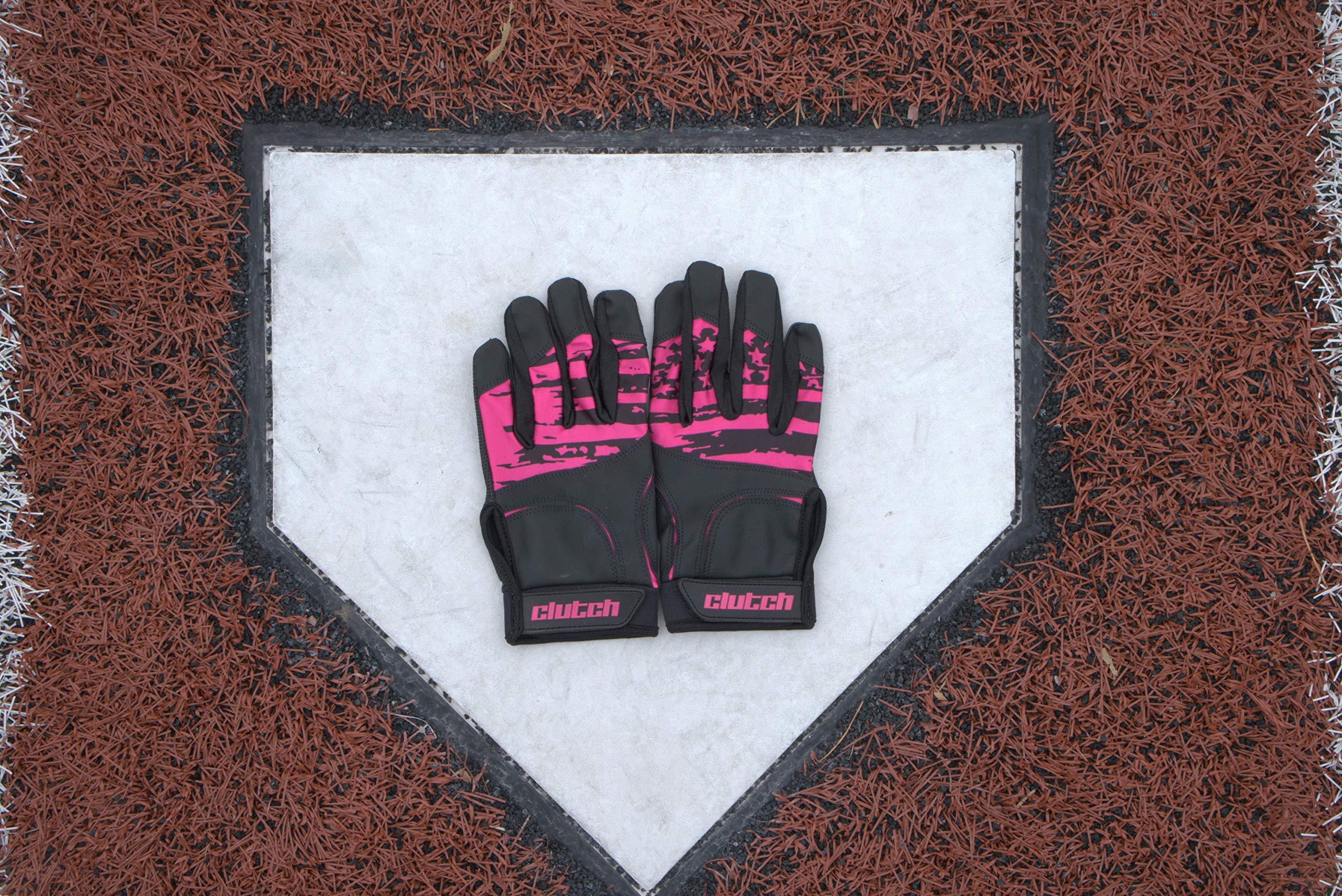 Clutch Sports Apparel American Flag Baseball & Softball Batting Gloves, Super Grip Finger Fit, Performance Mesh & Perforated Sheepskin Palm for Adults & Youth (Pink, Medium)