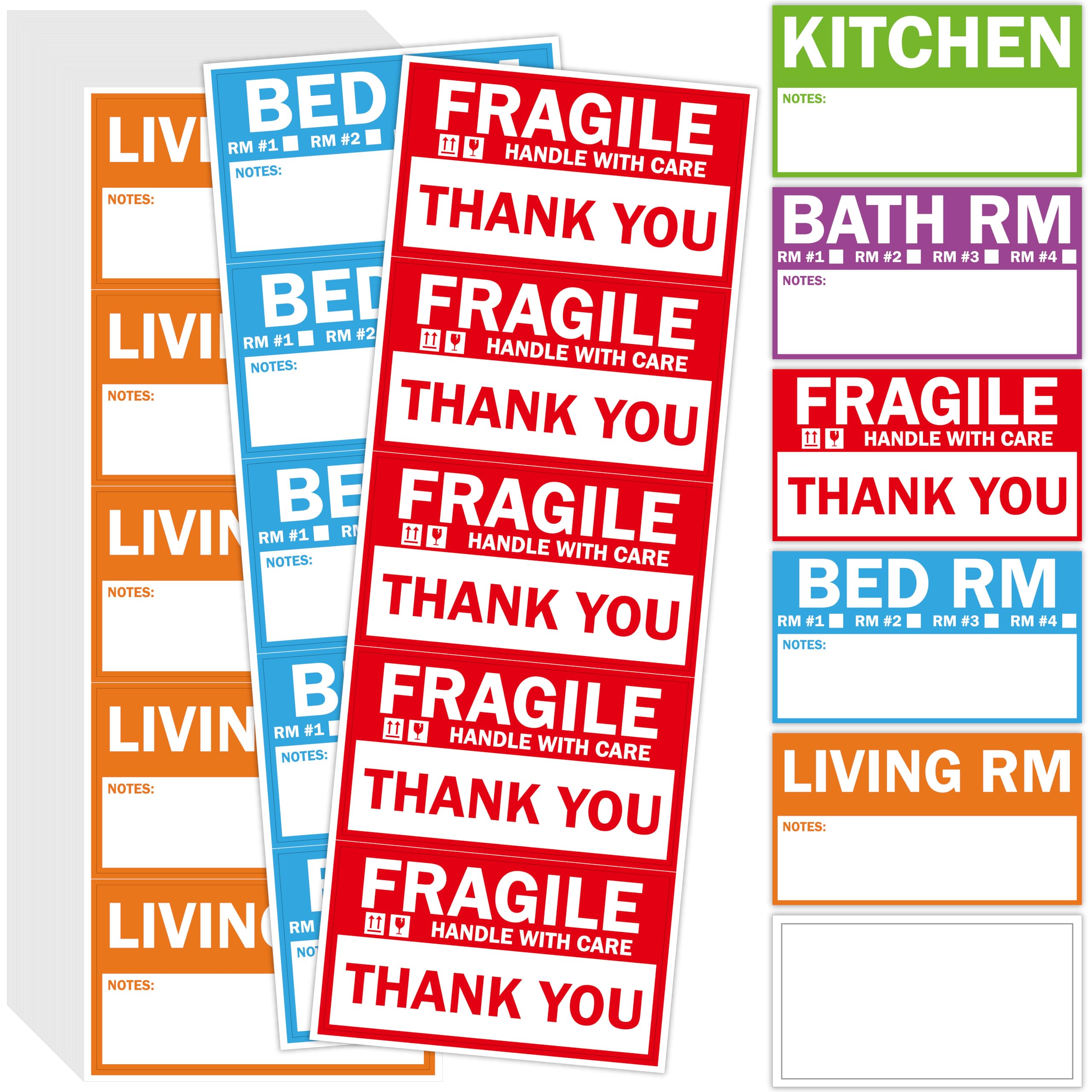 510PCS Home Moving Labels, 5 Color Coding Labels Packing Box Stickers with 85 Fragile Stickers & 85 Blank Ones, Packing Labels Apartment Moving Helper (Each Measures 2” x 3.6”)