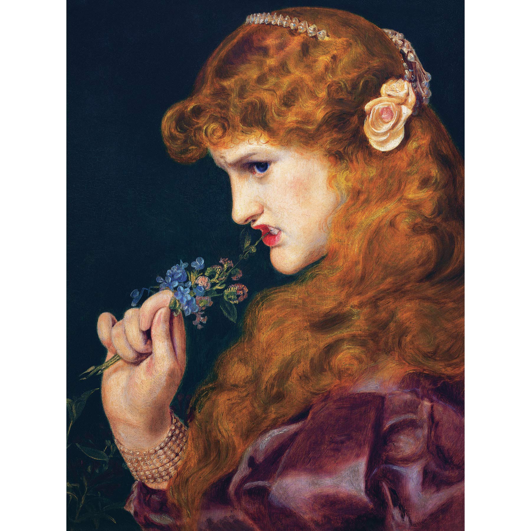 Artery8 Sandys Loves Shadow Girl Bite Flower Painting Premium Wall Art Canvas Print 18X24 Inch