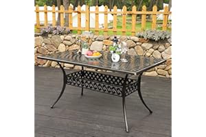 Sumshadow Patio Dining Table,Cast Aluminum Patio Table with Umbrella Hole, Outdoor Bistro Table for Backyard, Garden, Patio