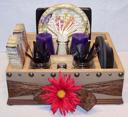 Paper Plate Organizer & Light Blue Party Decor Tableware Utensil Holder