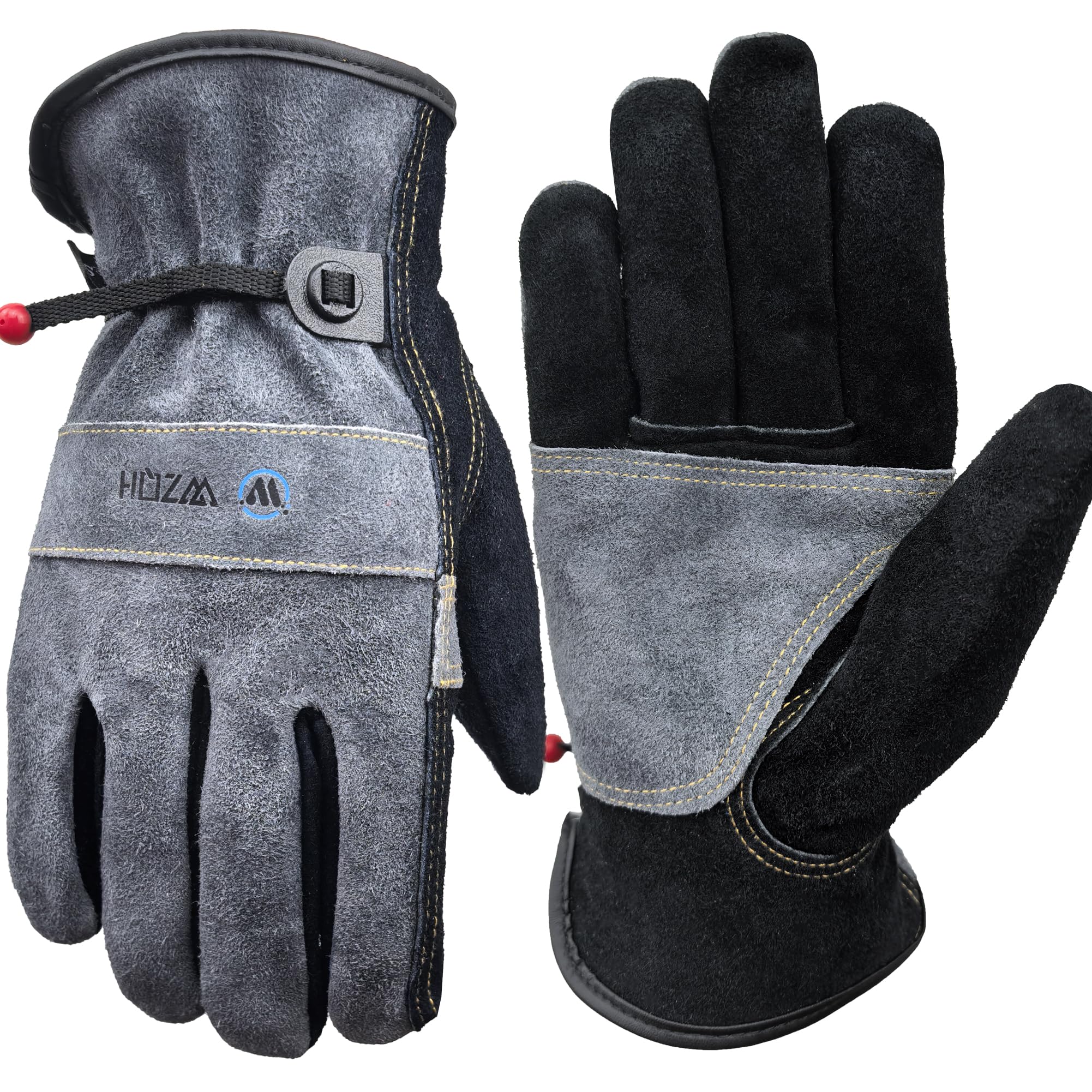 WZQH Leather Work Gloves for Men or Women.Gardening,Welding,Grey-Black L
