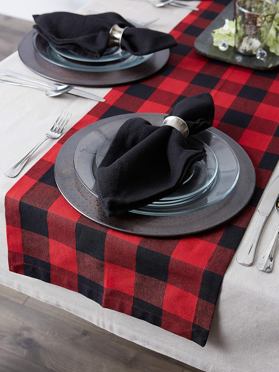 DII Classic Buffalo Check Tabletop Collection for Family Dinners, Special Occasions, Barbeques, Picnics and Everyday Use, 100% Cotton, Machine Washable, Table Runner, 14x72, Red & Black: Home & Kitchen