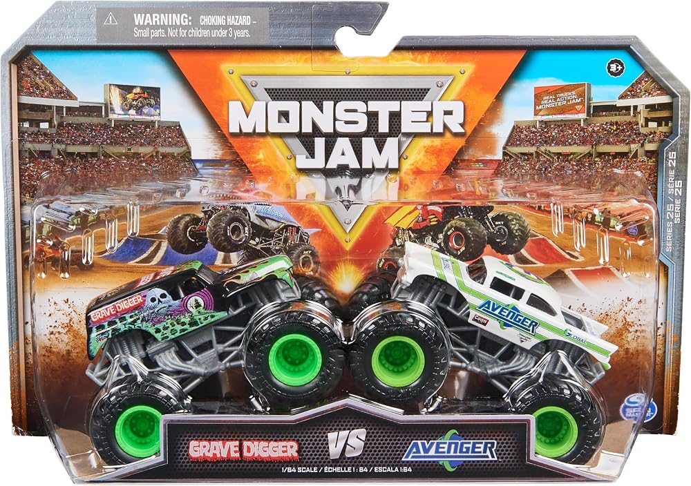 Monster Jam 1:64 Pack Two Trucks Grave Digger vs Higher Education Bulldozer