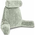 Husband Pillow XXL Reading Pillow for Bed Backrest with Arms - Desert Sage - Adult - Shredded Memory Foam, Ultra-Comfy Microplush Cover & Detachable Neck Roll -Unmatched Support Bed Rest Sit Up Pillow