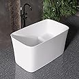 MEDUNJESS 47" Stone Resin Freestanding Bathtub, Freestanding Bathtub with seat,Oval Solid Surface Japanese Soaking Bathtubs with Drain & Integrated Slotted Overflow Matte White MG003-1200