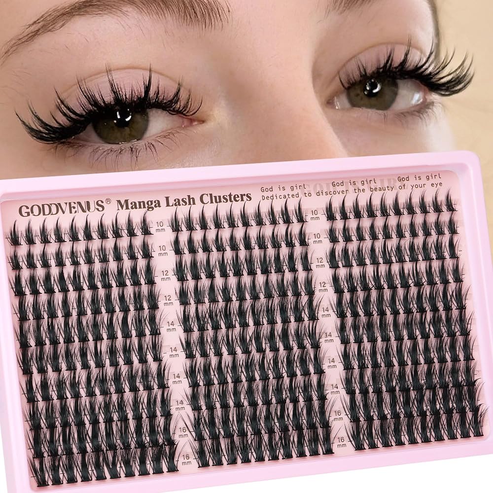 Goddvenus Manga Lash Clusters Natural Wispy 300 Pcs Fairy Eyelash Clusters 10-16mm Fluffy Cluster Eyelash Extensions Anime Co