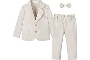 Volunboy Toddler 2 Piece Formal Suit Set Baby Cotton Linen Tuxedo 18 Months-5 Yrs Boys Ring Bearer Outfit