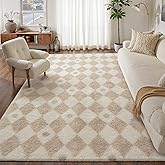 PureCozy Beige 6x9 Area Rug for Living Room Washable Non Slip Neutral Soft Bedroom Checkered Carpet Fluffy Modern Shag Fuzzy Indoor Large Aesthetic Bedroom Home Office Playroom Nursery