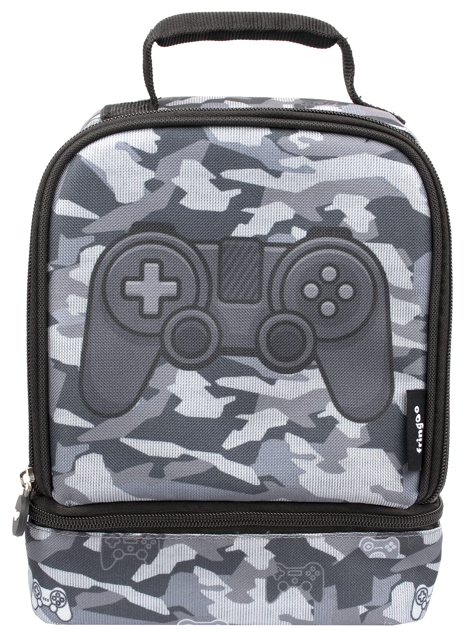 Fringoo Double Decker Lunch Bag - Gamer Camoflauge Design - Insulated Kids Lunch Bag With Compartment