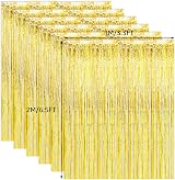ASelected 6PK Gold Foil Fringe Curtains 1x2m Party Backdrop Photo Booth view 2