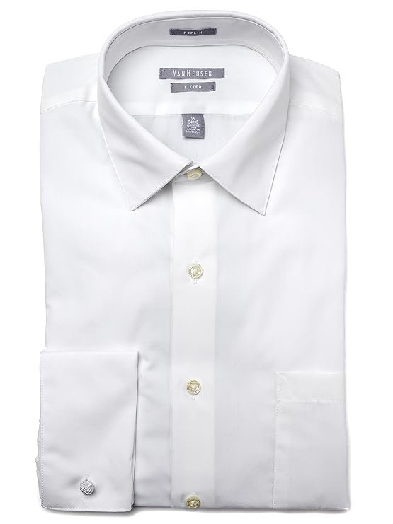 Buy Van Heusen Men's French Cuff Fitted Poplin Dress Shirt White 14.5