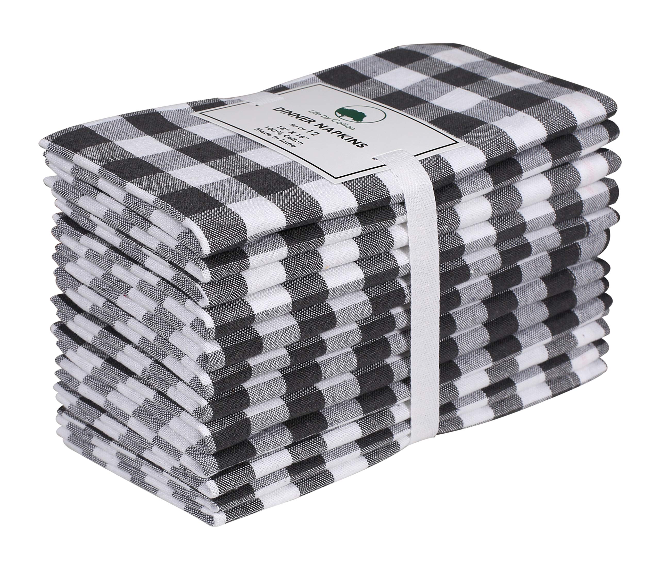 Cotton Dinner Napkins Set of 12 – 18"x18" Gingham Plaid Check, 100% Cotton, Washable Fabric Napkins with Mitered Corners & Generous Hem – Wedding & Cocktail Napkins