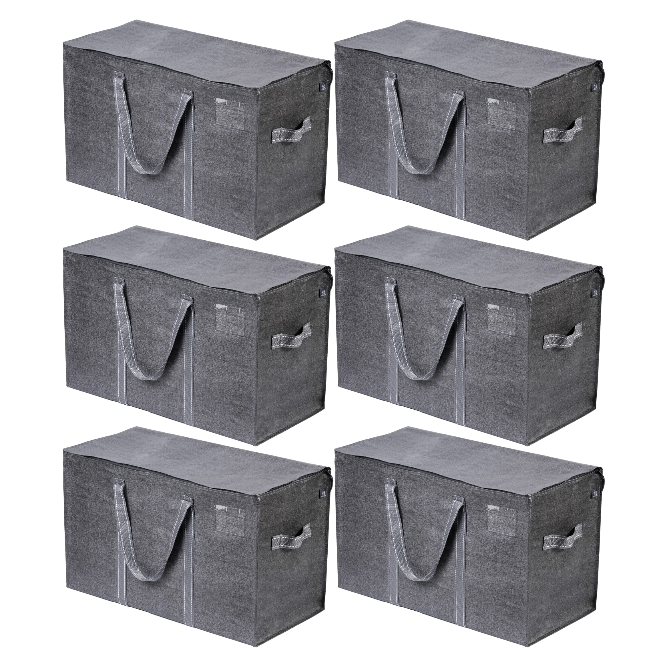 VENO 6 Pack Extra Large Moving Storage Bags with Zips, Heavy-Duty Organizer Tote, Moving Box Alternative, Packing Supplies, Clothes Storage Bin, Tag Pocket for Label, Water-Resistant (Gray, 6 Pack)