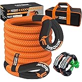 Kinetic Recovery Rope (1" x 30ft 48500lbs), Kinetic Tow Rope Recovery Kit with 2 Soft Shackles, Heavy Duty Offroad Snatch Strap, 35% Elasticity Tow Ropes for Trucks SUV UTV ATV Tractor
