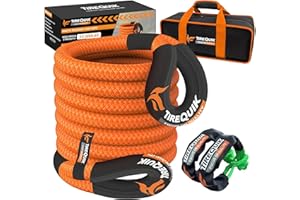 TIREQUIK Kinetic Recovery Rope (1" x 30ft 48500lbs), Kinetic Tow Rope Recovery Kit with 2 Soft Shackles, Heavy Duty Offroad Snatch Strap, 35% Elasticity Tow Ropes for Trucks SUV UTV ATV Tractor