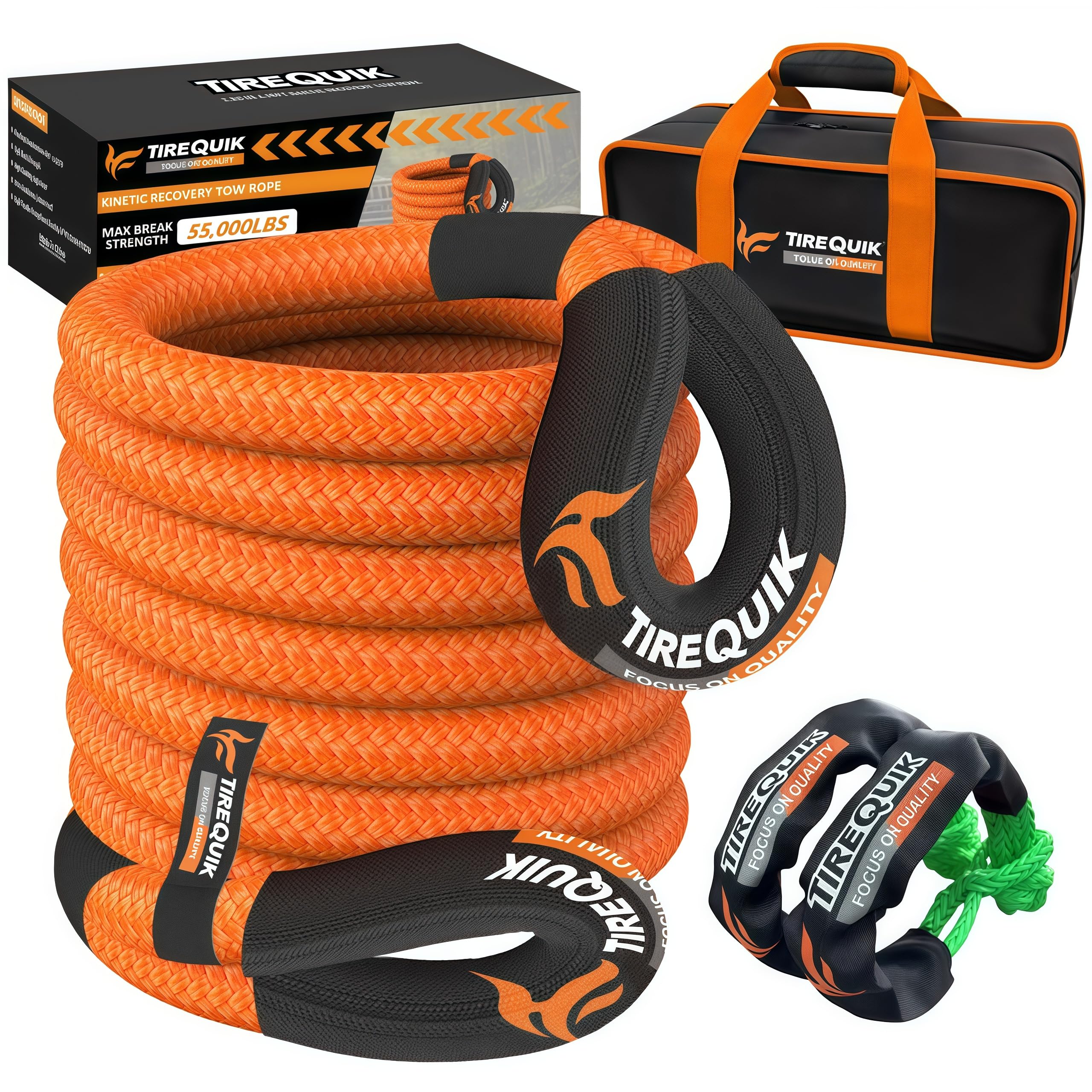 Photo 1 of Kinetic Recovery Rope (1" x 30ft 48500lbs), Kinetic Tow Rope Recovery Kit with 2 Soft Shackles, Heavy Duty Offroad Snatch Strap, 35% Elasticity Tow Ropes for Trucks SUV UTV ATV Tractor