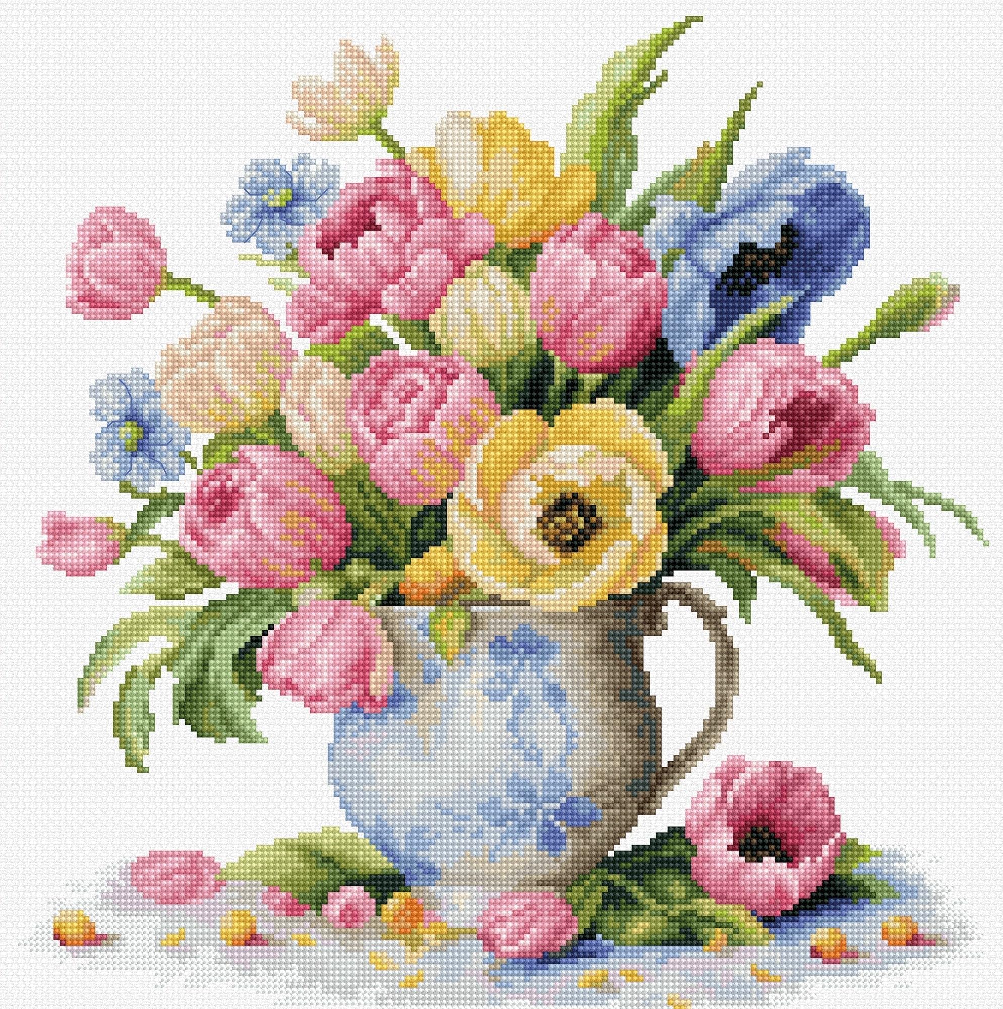 Luca-S Cross Stitch Kit Tulips Bouquet, B7034, Counted Cross Stitch Kit for Adults, Needlecraft and Embroidery Kit