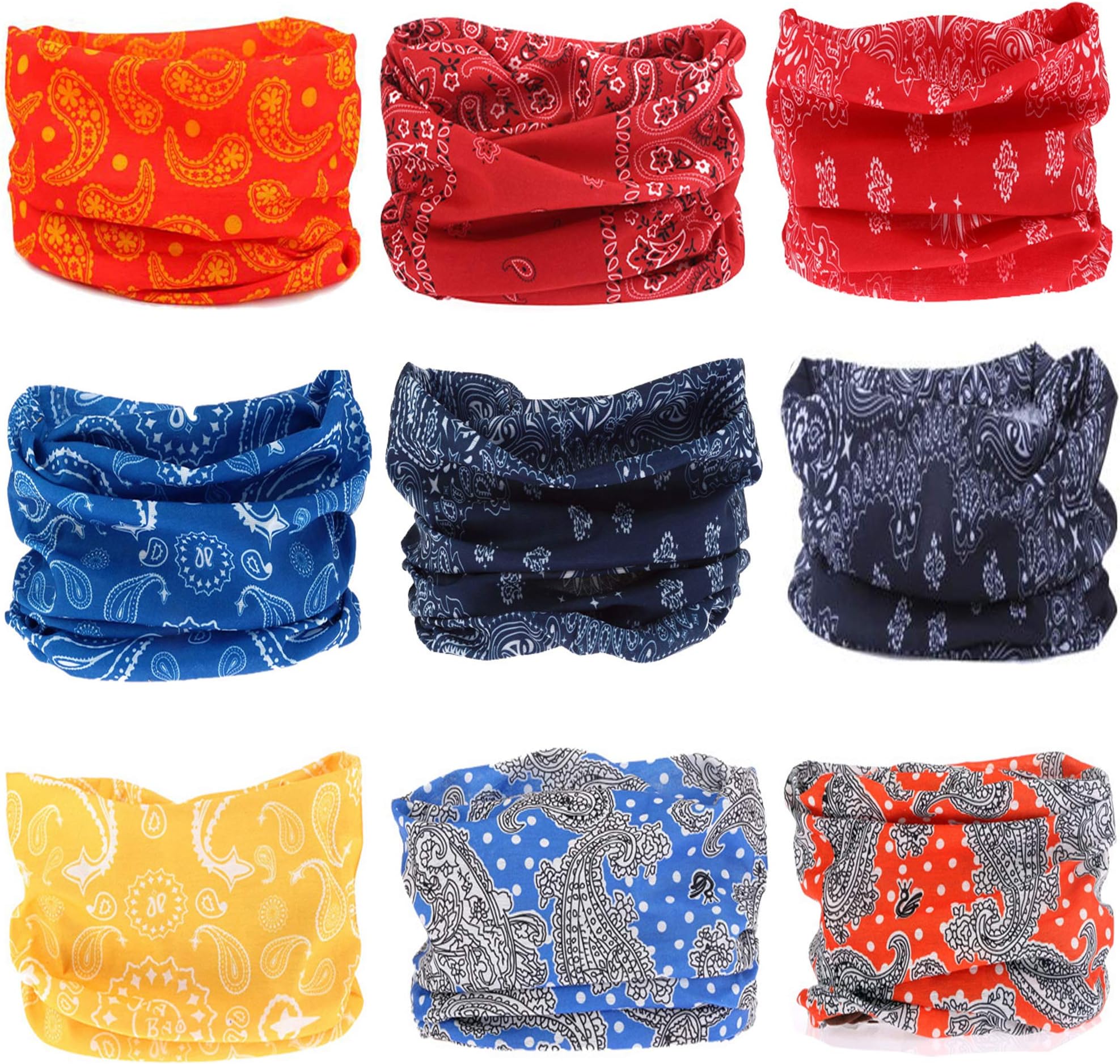 9Pcs Headband Bandana 16-in-1 Versatile Sports & Casual Headwear Multifunctional Seamless Neck Gaiter, Headwrap, Balaclava, Helmet Liner, Face Mask, Sweatband - Camping, Running, Cycling, Fishing