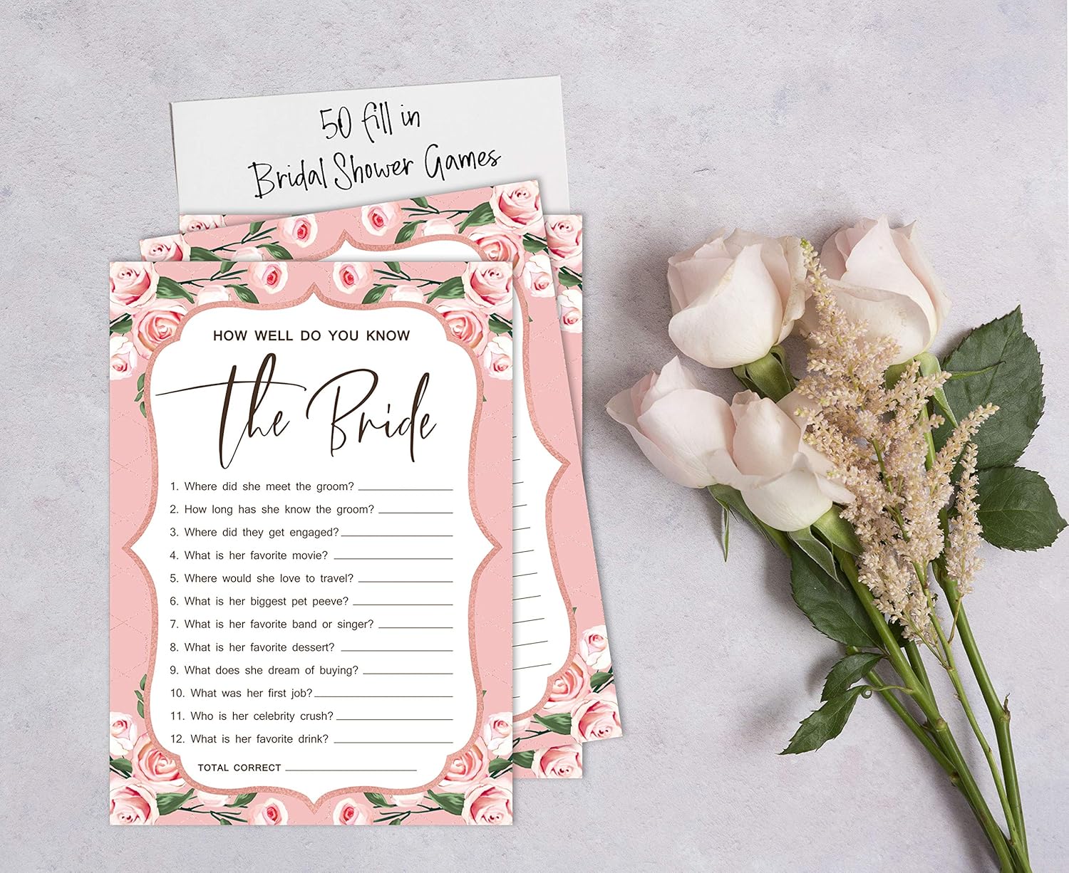 Inkdotpot 50-Pack Floral bridal gown How Well Do You Know The Bride Bridal Shower Bachelorette Party Game Who Know The Bride Best Activity Cards - Image 5