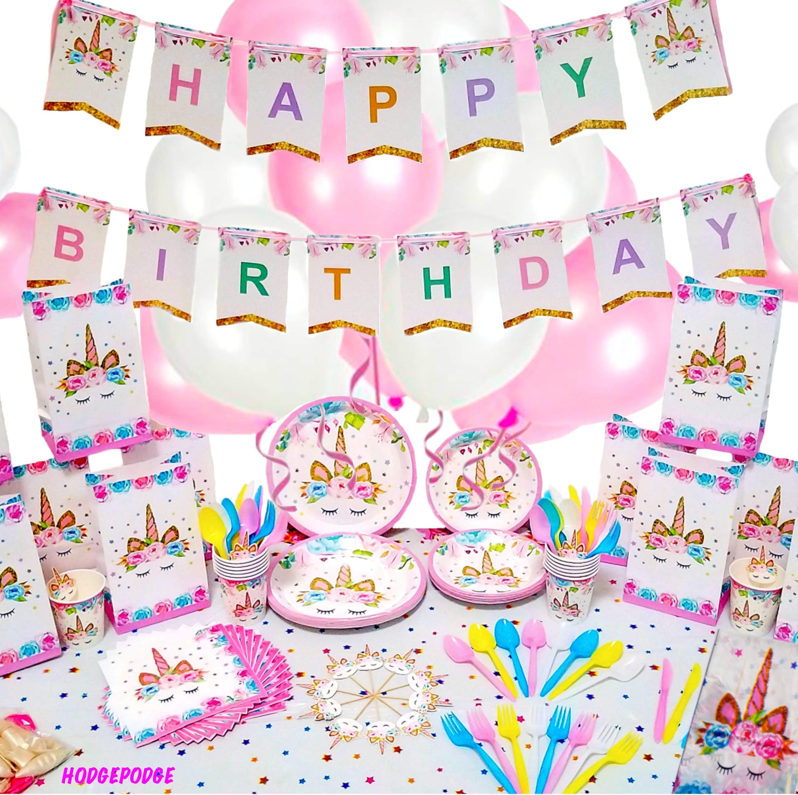 PREMIUM UNICORN SUPPLIES | Serves 16 | Unicorn Birthday Party Supplies | Unicorn Party Decorations Set | Best Quality Unicorn Party Kit for Girls | Unicorn BDay Party Decor