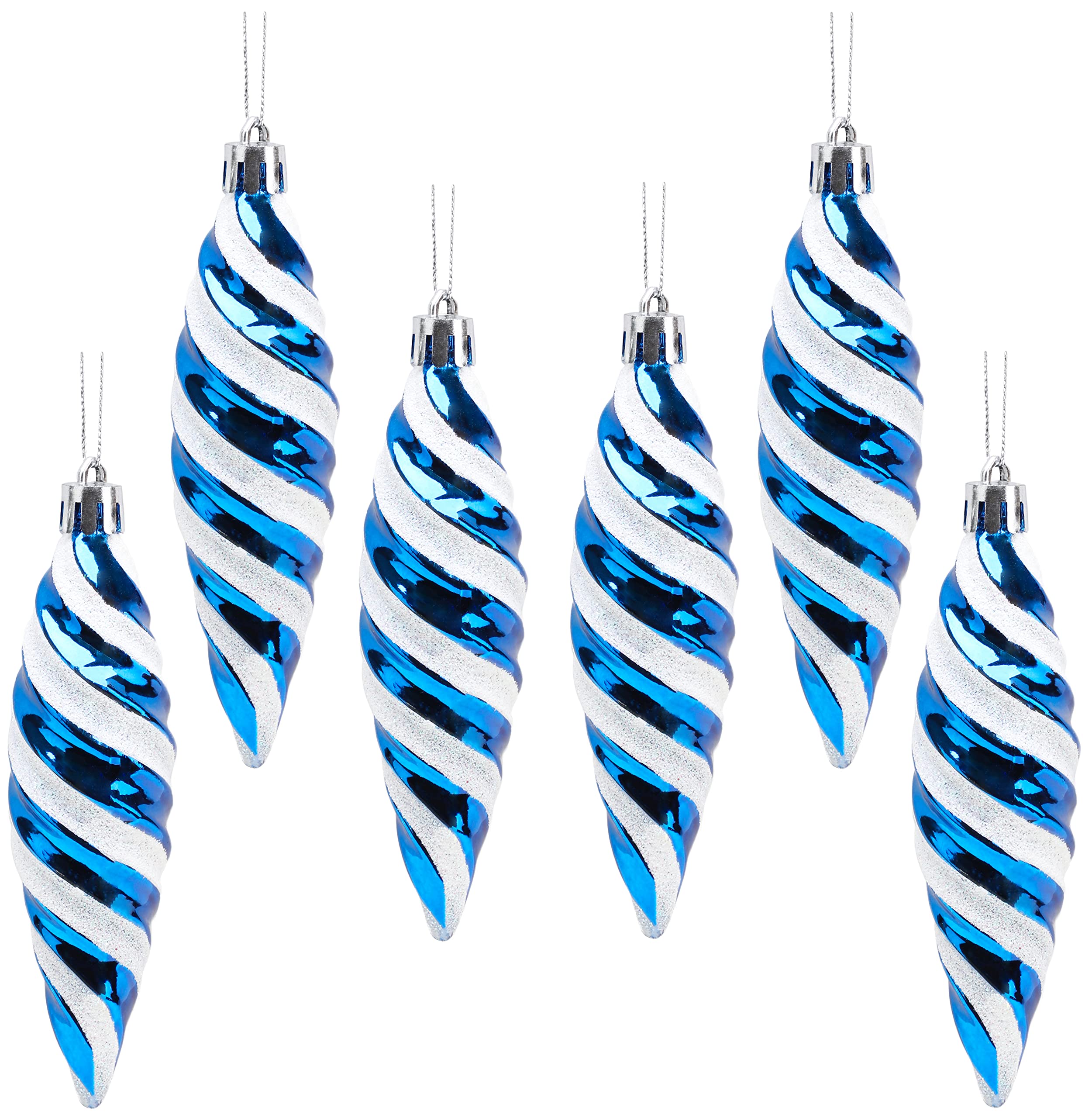 Christmas Concepts® Pack of 6-110mm Large Spiral Shaped Baubles - Shiny & Glitter Decorated - Christmas Tree Decorations (Midnight Blue)