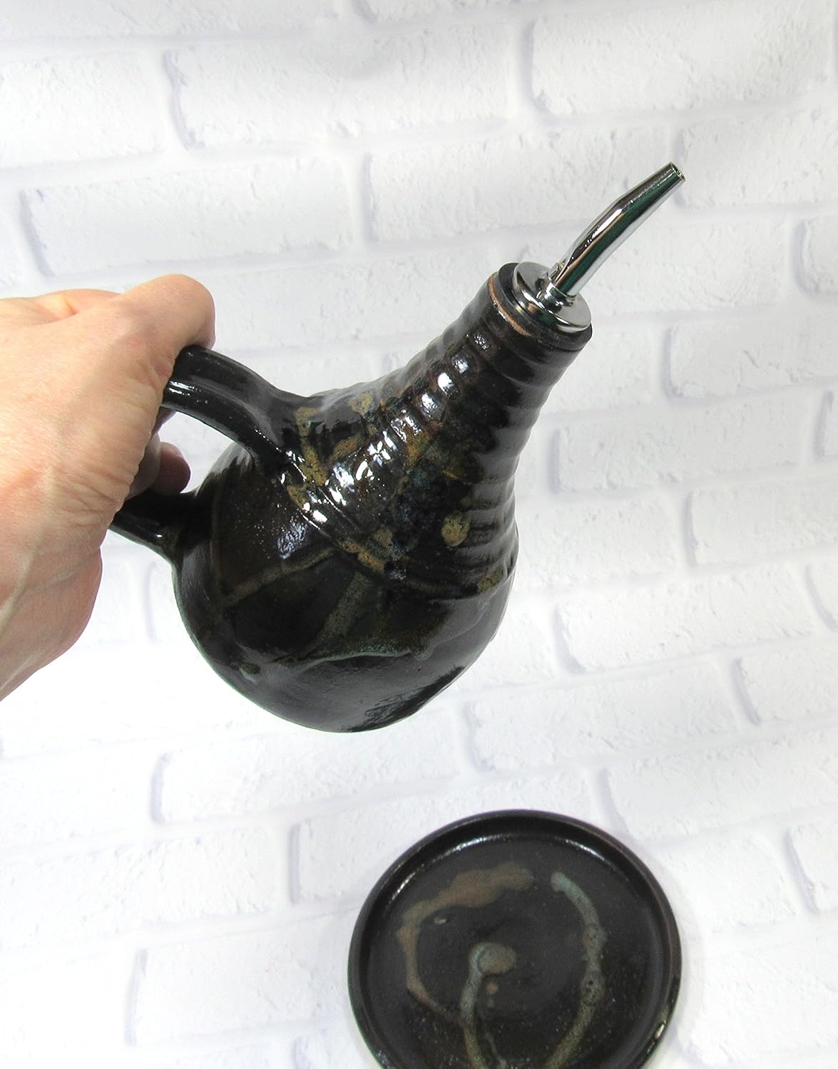 Pottery Olive Oil Bottle with spout Handmade