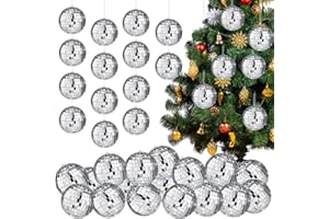 WILLBOND 17 Pcs Disco Ball Decor: Mini Large Assorted Size Hanging Mirror Disco Balls - Silver Christmas Ornaments for New Year Decor Xmas Tree Weddings Party Favors Birthday(3.2 Inch)