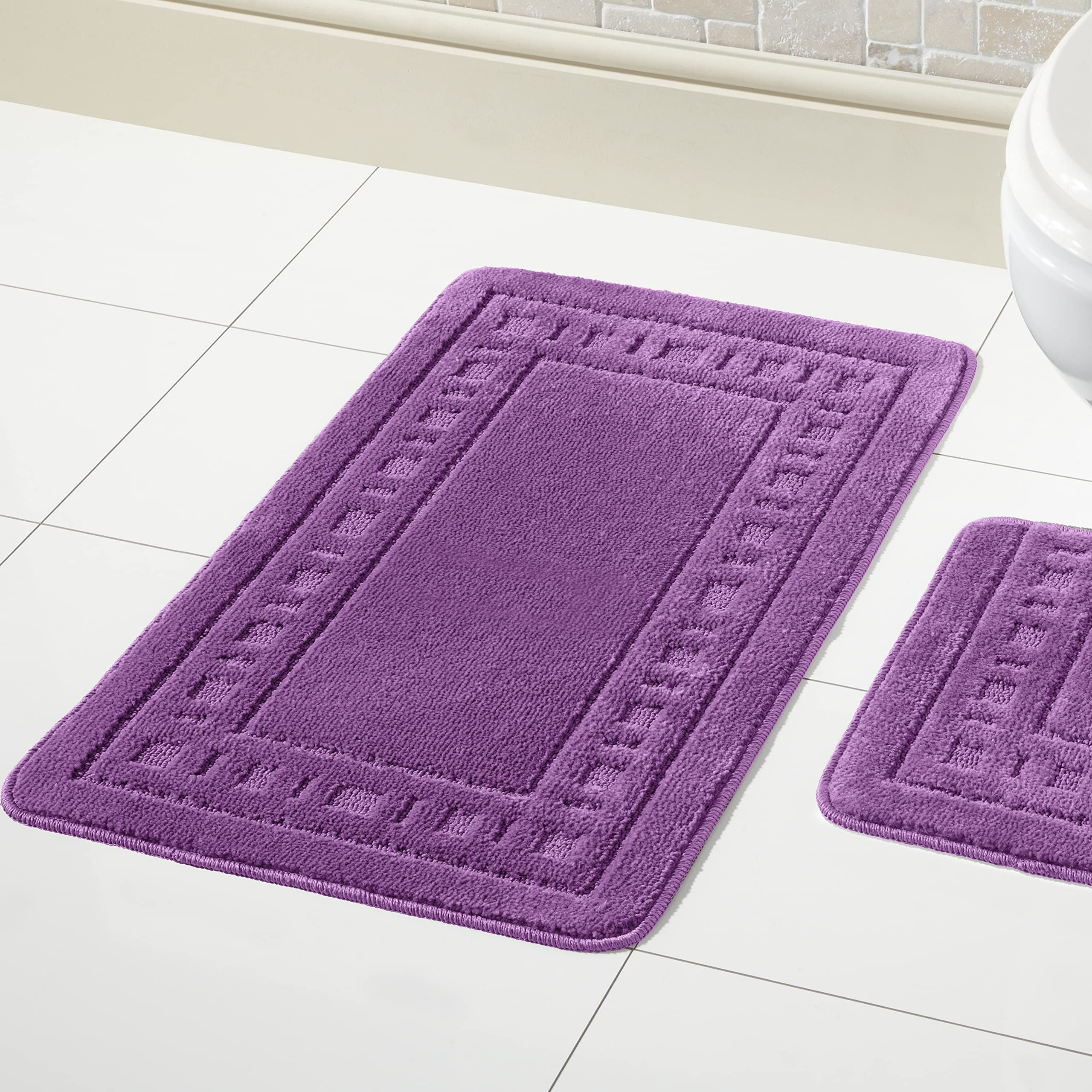 Olivia Rocco Miami 2 Piece Bath Mat & Pedestal Set, Non Slip Bathroom Set (Purple) — image 1