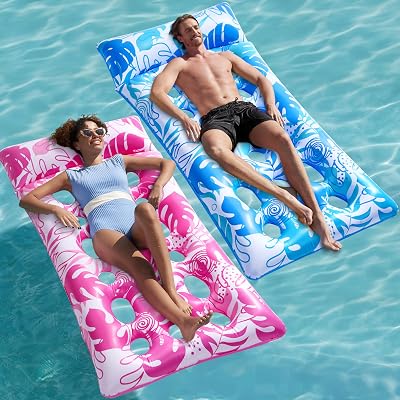 Sloosh Inflatable Pool Lounger 2 Pack XL Headrest Vents Blue Pink