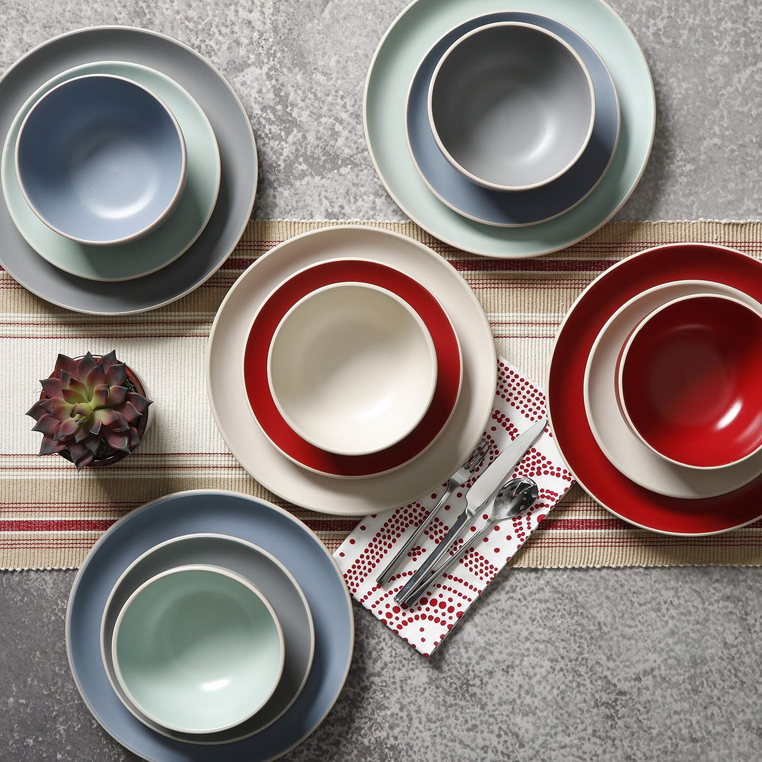  | Gibson Home Rockaway 12 Piece Dinnerware, Teal Matte -: Dinnerware Sets