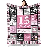 Atokker 15 Quinceanera Gifts - Cozy Blanket 50"x60", 15 Year Old Girl Gift Ideas, for 15 Year Old Girl, 15th Birthday Decorations for Girls, Unique Birthday Present for Teen Girls