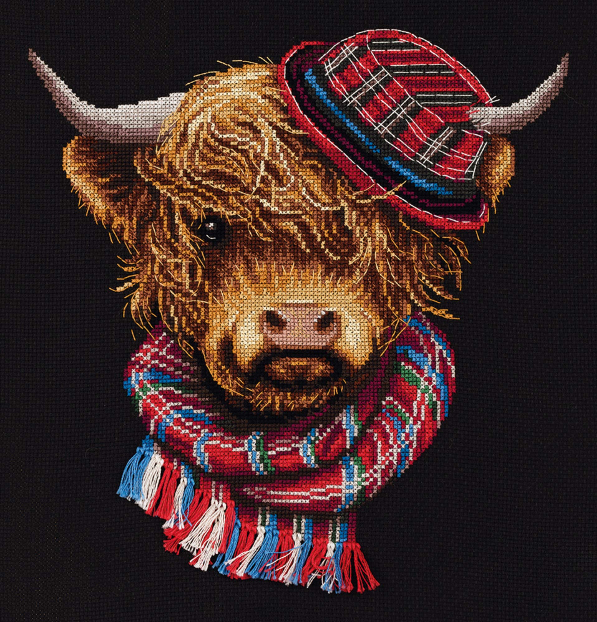 PANNA - Counted Cross Stitch Kit - Joe the Hipster - J-7202-16 Count - Aida Black - 9.65 x 9.84 inch - DIY kit — image 1