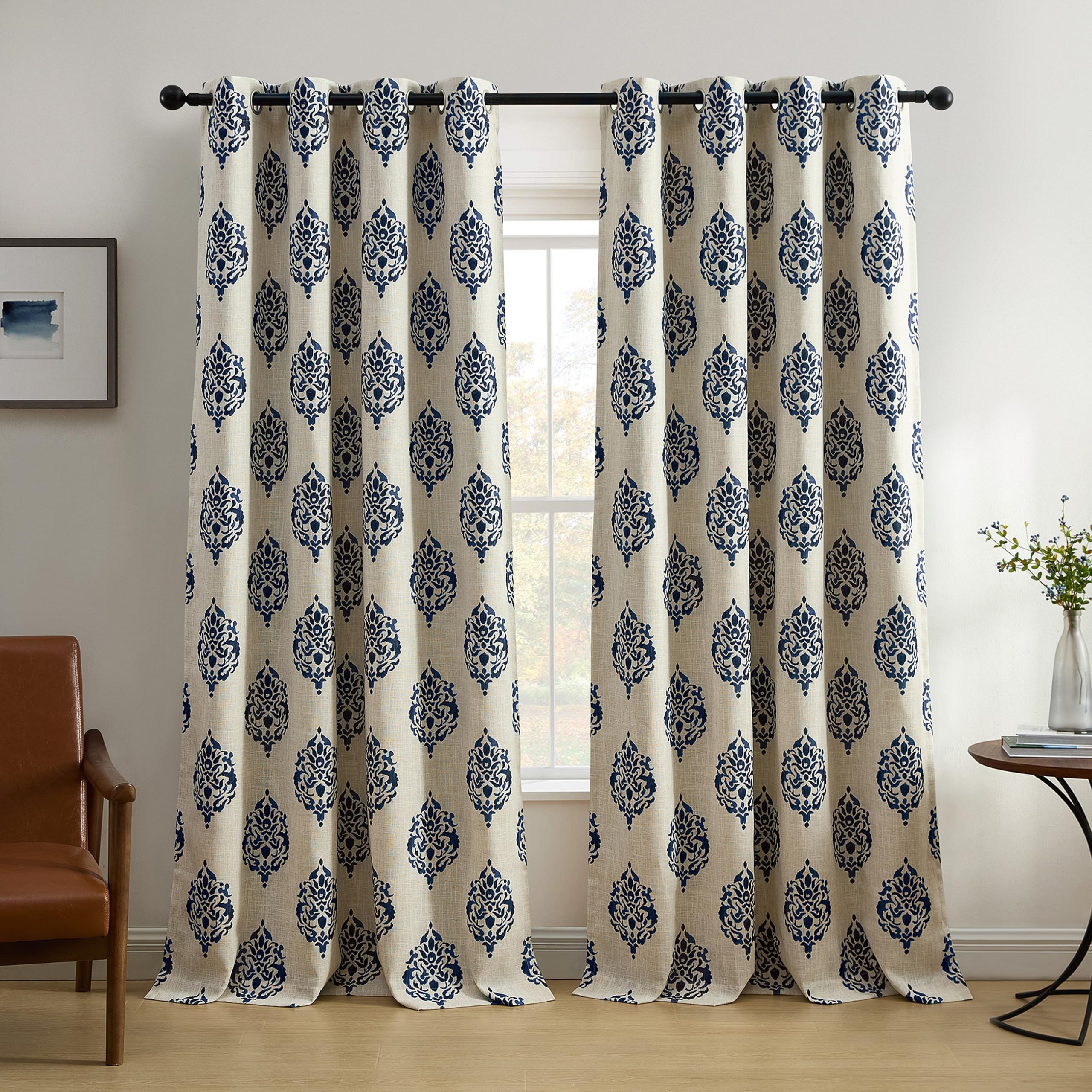 Elrene Home Fashions Navara Medallion Room Darkening Window Curtain Panel, 52" x 95" (1, Navy